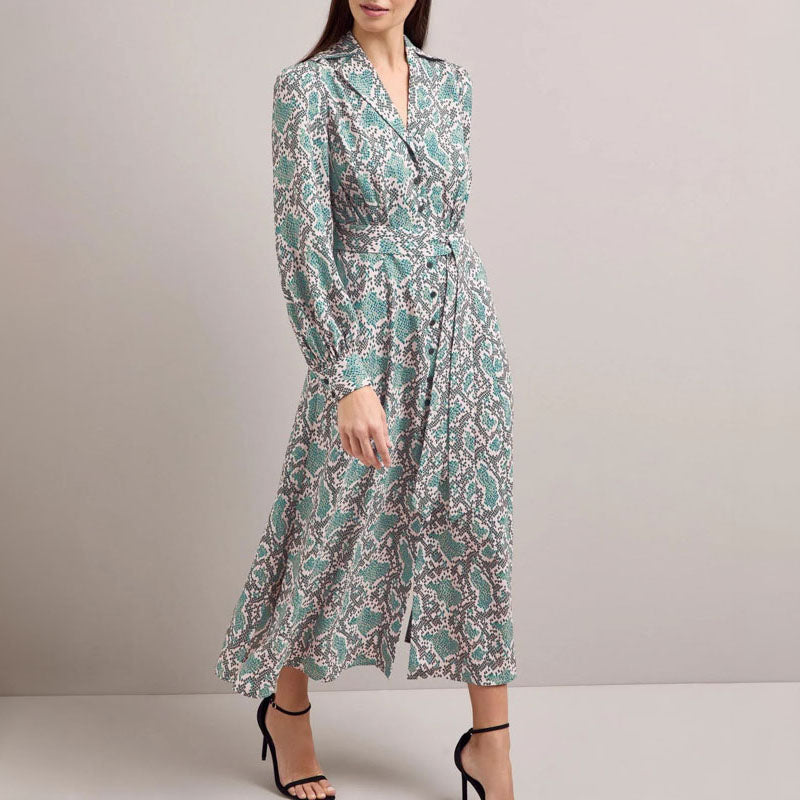 CEFINN Odette Snakeskin Print Shirt Dress in Green