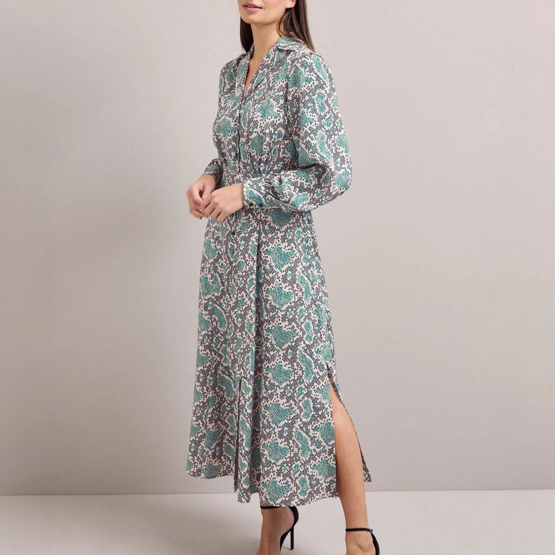 CEFINN Odette Snakeskin Print Shirt Dress in Green