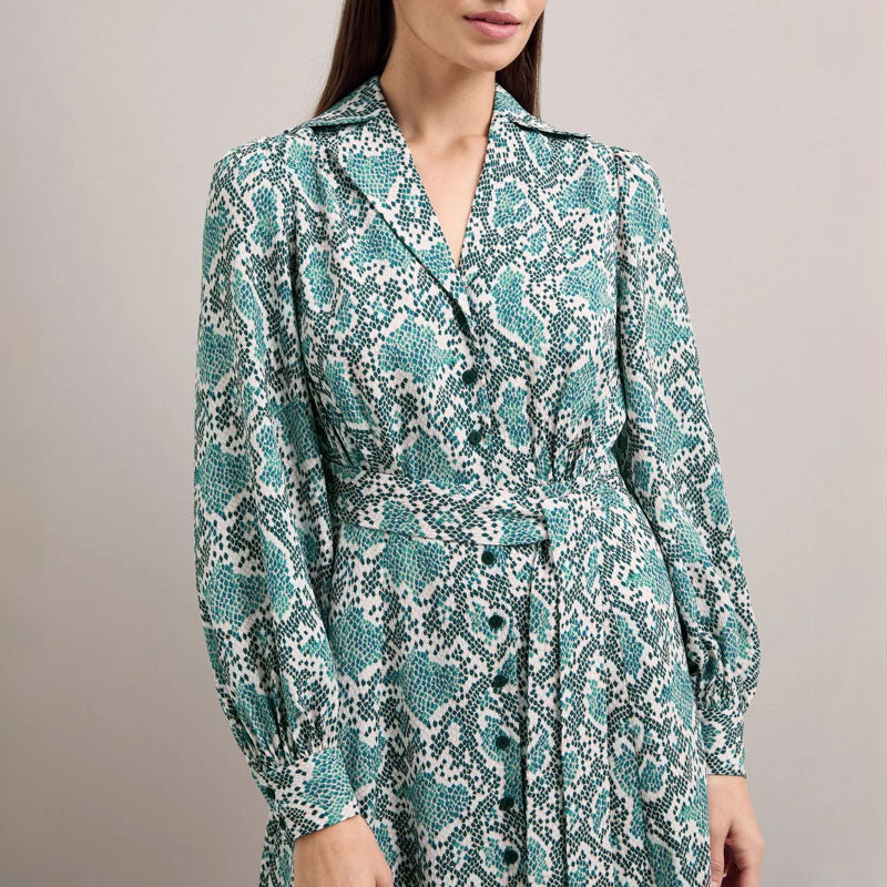 CEFINN Odette Snakeskin Print Shirt Dress in Green