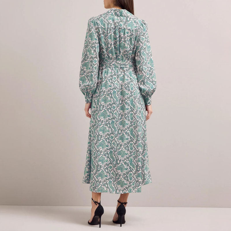 CEFINN Odette Snakeskin Print Shirt Dress in Green