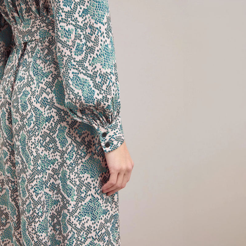 CEFINN Odette Snakeskin Print Shirt Dress in Green