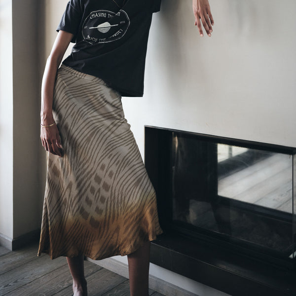 RABENS SALONER Elmi Ombre Ikat Crop Bias Skirt in Cognac Combo