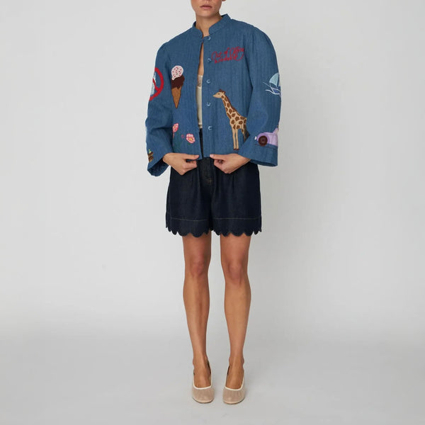 STELLA NOVA Out Of Office Embroidered Jacket in Summer Blue