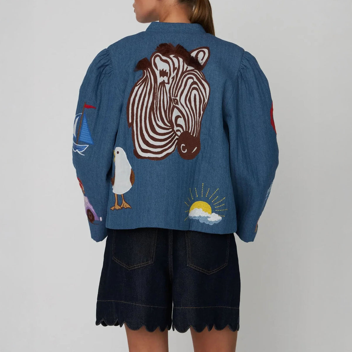 STELLA NOVA Out Of Office Embroidered Jacket in Summer Blue