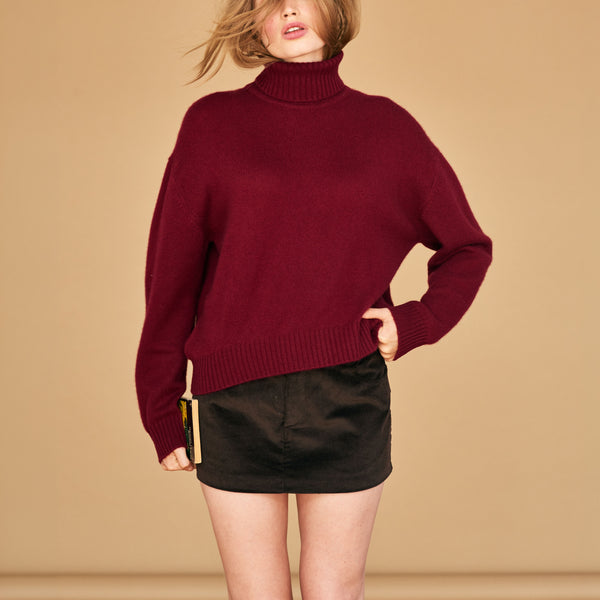 JUMPER 1234 Cashmere Oversize Roll Collar Jumper in Cherry Lacquer
