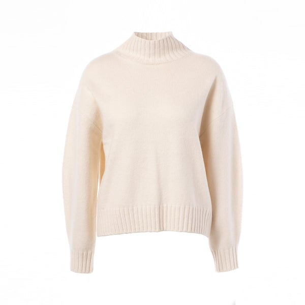 JCSOPHIE Perla Cotton and Wool Mix Turtleneck Jumper in Off White
