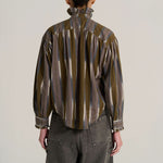 V DE VINSTER Pablo Stripe Ruffle Neck Blouse in Ikat Khaki