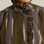 V DE VINSTER Pablo Embellished Stripe Shirt in Ikat Khaki