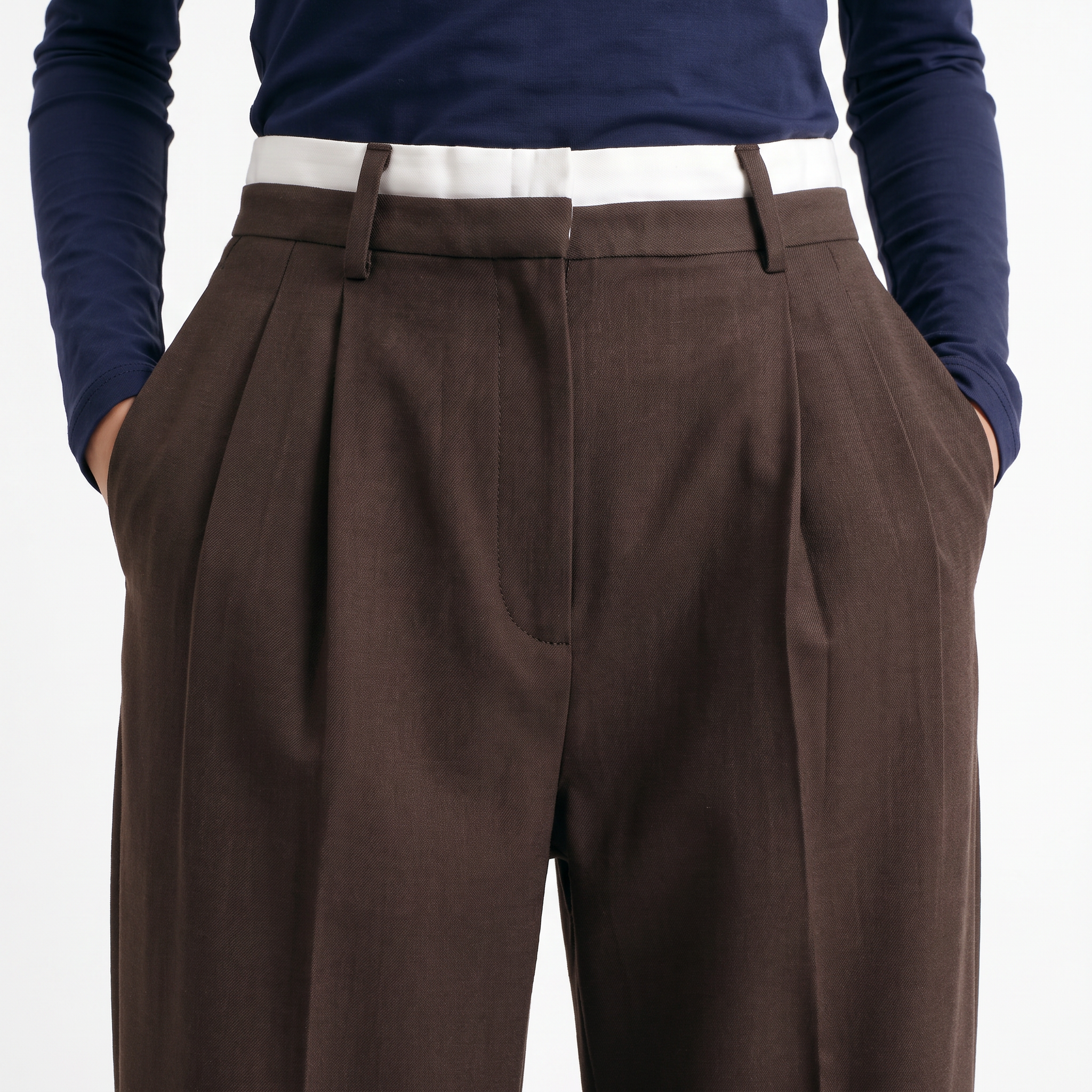 ARTLOVE Oraura High Waisted Wide Leg Trousers in Brown