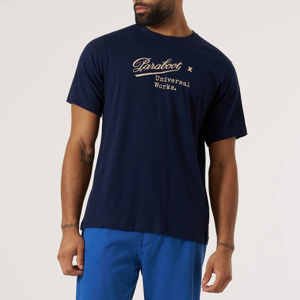 UNIVERSAL WORKS Paraboot x Universal Works Single Jersey Short Sleeve Tee in Navy