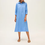 ROSSO35 Linen Midi Dress in Cornflower Blue