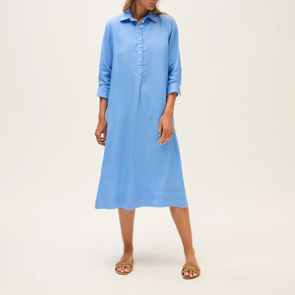 ROSSO35 Linen Midi Dress in Cornflower Blue