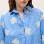 ROSSO35 Embroidered Linen Dress in Blue/Beige