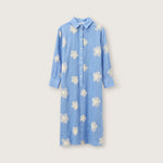 ROSSO35 Embroidered Linen Dress in Blue/Beige