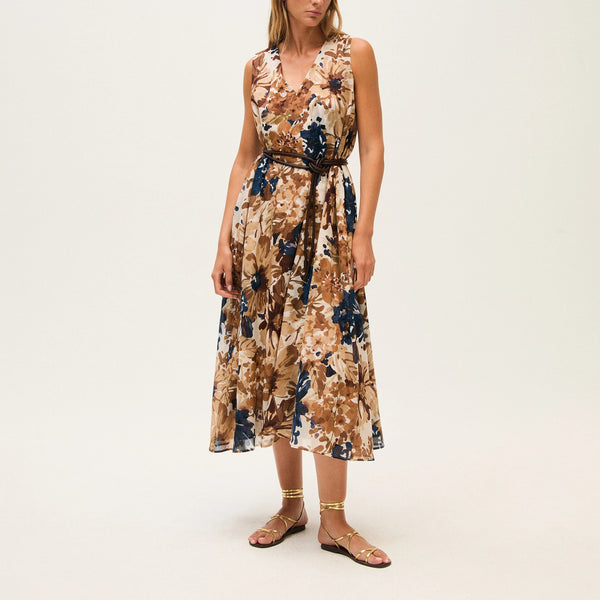 ROSSO35 Printed Long Dress in Navy