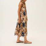 ROSSO35 Printed Long Dress in Navy