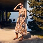 ROSSO35 Printed Long Dress in Navy