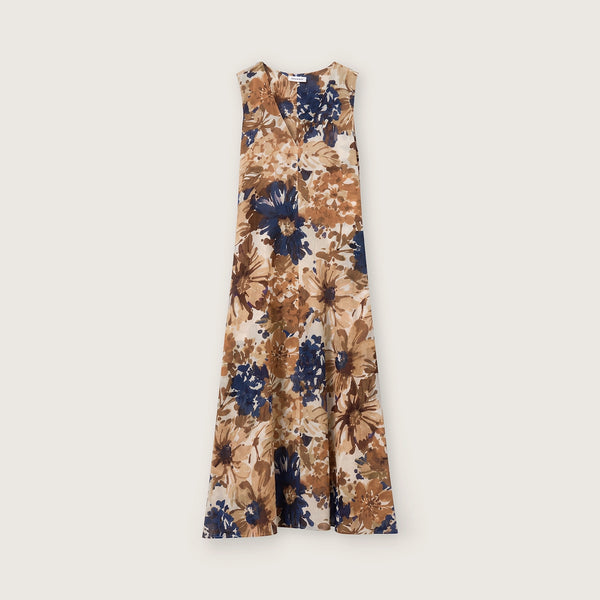 ROSSO35 Printed Long Dress in Navy