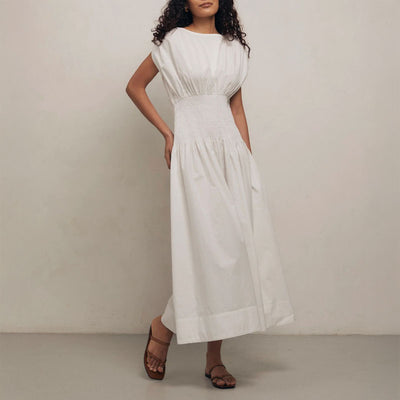 MONDO CORSINI Penelope Cotton Gathered Waist Dress in White
