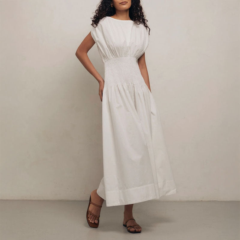 MONDO CORSINI Penelope Cotton Gathered Waist Dress in White