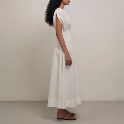 MONDO CORSINI Penelope Cotton Gathered Waist Dress in White