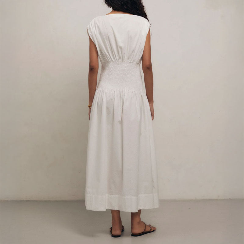 MONDO CORSINI Penelope Cotton Gathered Waist Dress in White