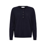 ANNE-MI Pine Button Merino Wool Top in Dark Navy
