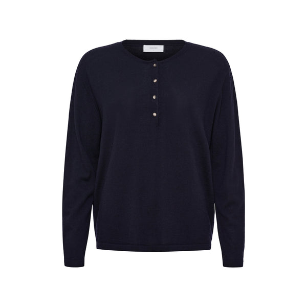 ANNE-MI Pine Button Merino Wool Top in Dark Navy
