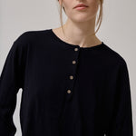 ANNE-MI Pine Button Merino Wool Top in Dark Navy