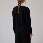 ANNE-MI Pine Button Merino Wool Top in Dark Navy