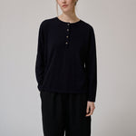 ANNE-MI Pine Button Merino Wool Top in Dark Navy