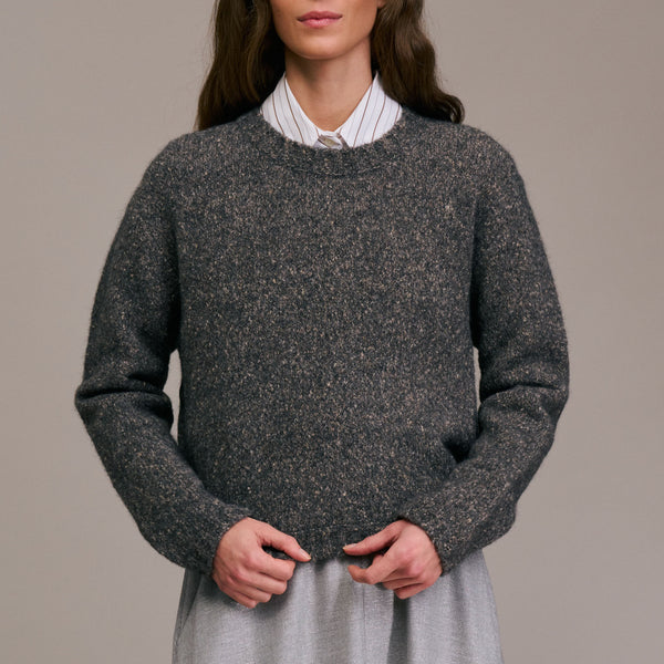 DIEGA Pivao Marl Crop Button Knit  in Grey