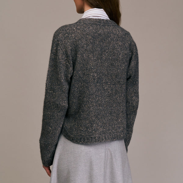 DIEGA Pivao Marl Crop Button Knit  in Grey