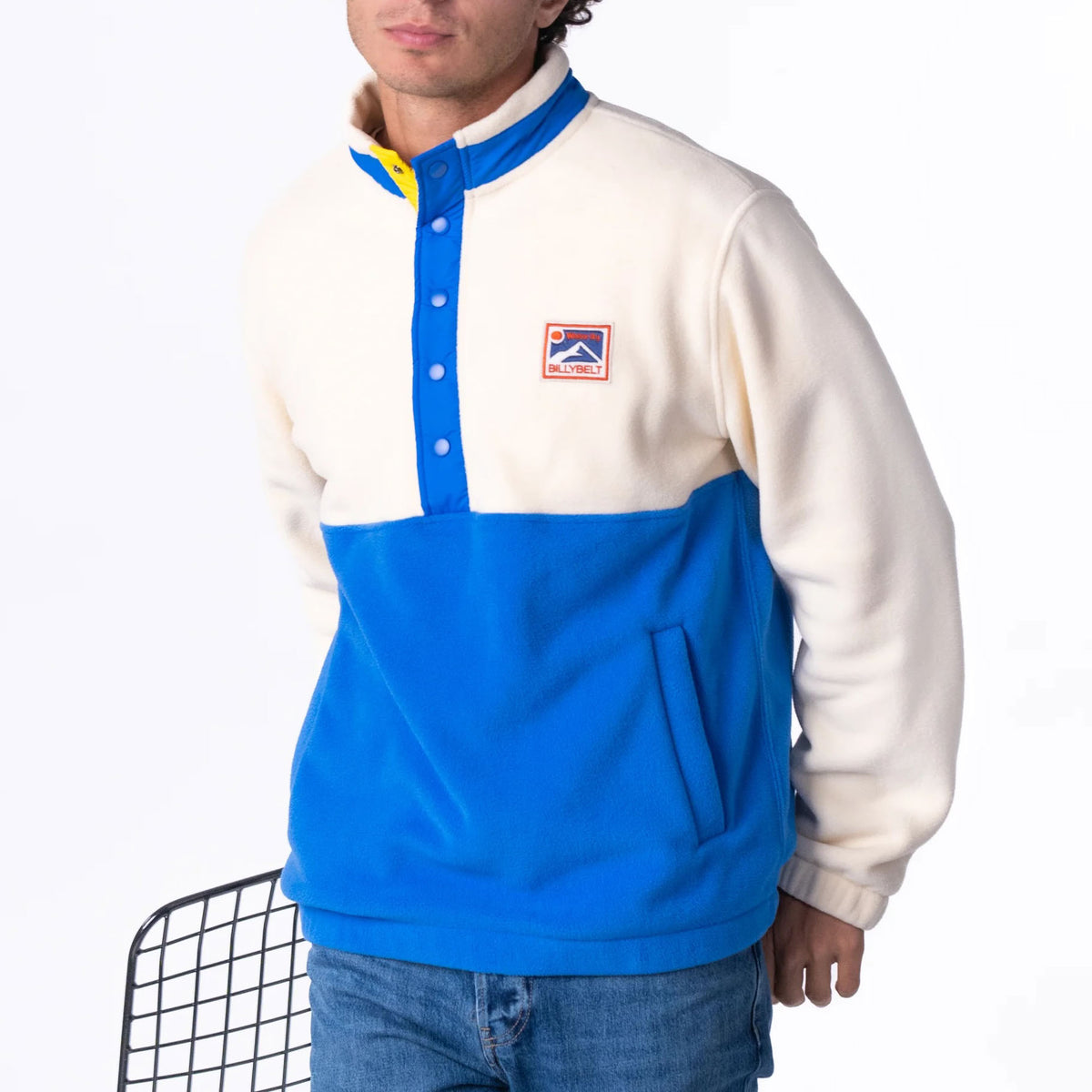 BILLYBELT Unisex Fleece Sweatshirt in White and Blue