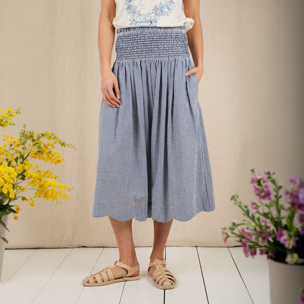 BONTE Polly Gingham Skirt in Navy