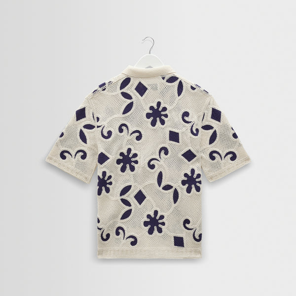 WAX LONDON Porto Short Sleeve Polo Shirt in Ecru/Blue