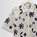 WAX LONDON Porto Short Sleeve Polo Shirt in Ecru/Blue