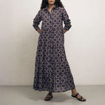 MONDO CORSINI Portofino Cotton Long Tiered Shirt Dress in Gardenia Blue