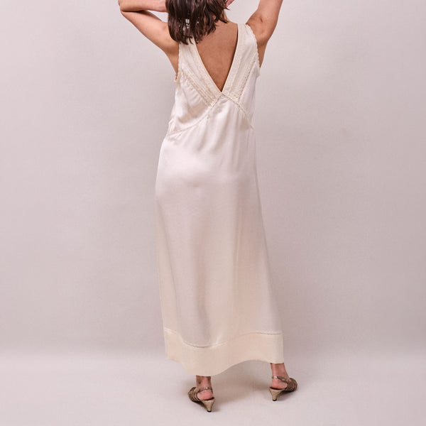 FAUNE Primrose Satin Slip Dress in Oyster
