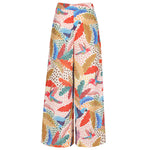 Feather Print Wide Leg Trousers in Multi