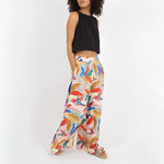Feather Print Wide Leg Trousers in Multi