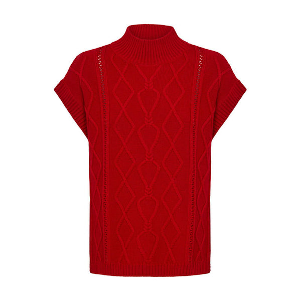 IRIS & WOOL Heart Cable Vest in True Red