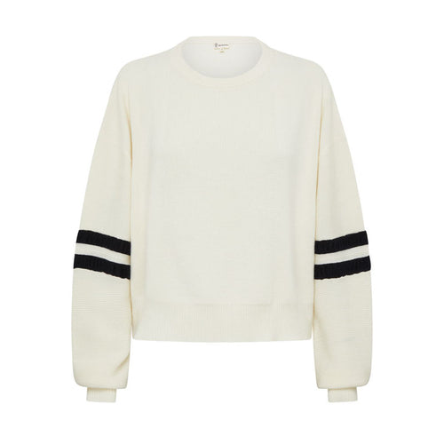 IRIS & WOOL Ruched Striped Rib Sweater in Cream