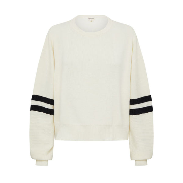IRIS & WOOL Ruched Striped Rib Sweater in Cream