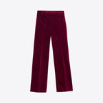 VILAGALLO Mila Velvet Straight Leg Trousers in Burgundy