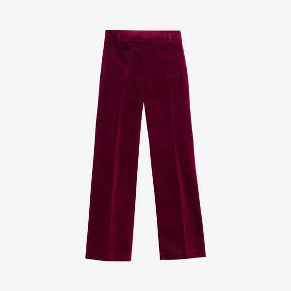 VILAGALLO Mila Velvet Straight Leg Trousers in Burgundy