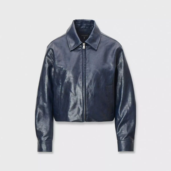 RAG & BONE Krista Faux Leather Jacket in Navy