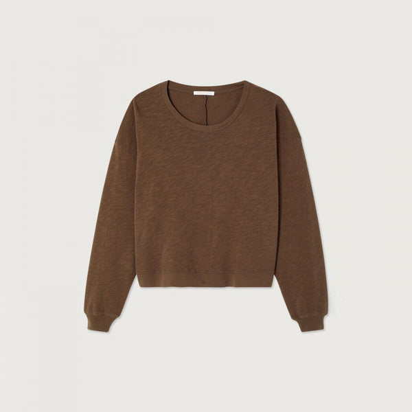 AMERICAN VINTAGE Sonoma Round Neck Long Sleeve T Shirt in Vintage Chestnut