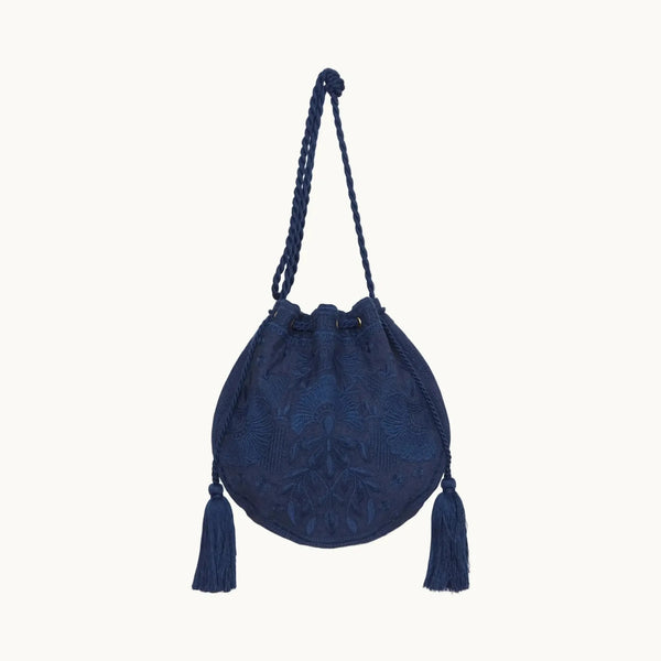 M.A.B.E Averi Embroidered Pouch in Navy