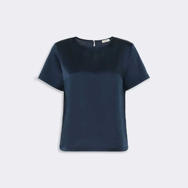 WEEKEND MAX MARA WKDGilbert Satin Crewneck T-Shirt in Navy